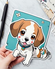 Illustration of a cute Beagle sticker with vibrant colors and a playful expression