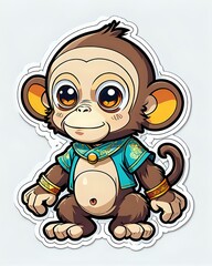 Naklejka premium Illustration of a cute Monkey sticker with vibrant colors and a playful expression