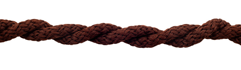 Brown straight rope on a white background. Jute rope isolate