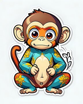 Illustration of a cute Monkey sticker with vibrant colors and a playful expression