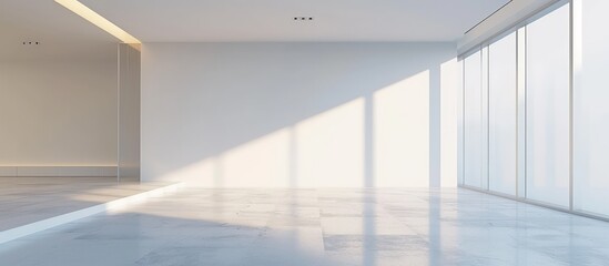 Empty white interior design space room modern with hidden warm light. AI generated image