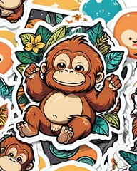 Illustration of a cute Orangutan sticker with vibrant colors and a playful expression