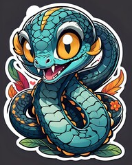 Obraz premium Illustration of a cute Cobra sticker with vibrant colors and a playful expression