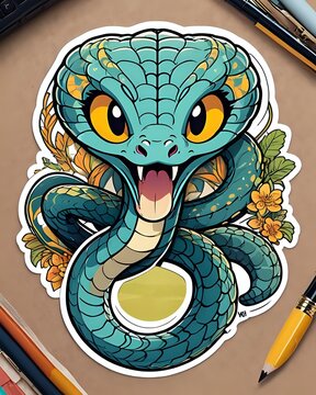 Illustration of a cute Cobra sticker with vibrant colors and a playful expression