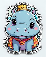 Fototapeta premium Illustration of a cute Hippopotamus sticker with vibrant colors and a playful expression