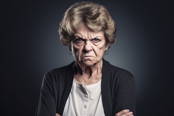 Obraz premium Angry belligerent senior woman looking at the camera