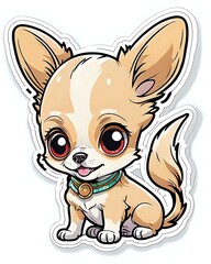 Illustration of a cute Chihuahua sticker with vibrant colors and a playful expression