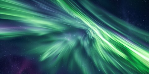 Abstracted auroral ribbons, with flowing streaks of luminous green and purple against a starlit night sky backdrop