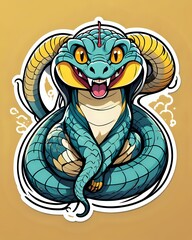 Obraz premium Illustration of a cute King Cobra sticker with vibrant colors and a playful expression