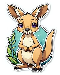 Fototapeta premium Illustration of a cute Kangaroo sticker with vibrant colors and a playful expression