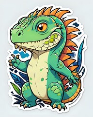 Fototapeta premium Illustration of a cute Iguana sticker with vibrant colors and a playful expression