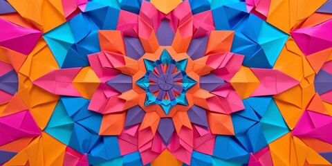 Fototapeta na wymiar Neon origami mosaic, with bright, folded paper shapes in a kaleidoscopic arrangement, creating a vibrant, abstract pattern