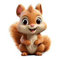 Illustrated adorable cartoon squirrel standing on a white background.