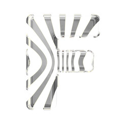 White symbol with silver thin vertical straps. letter f