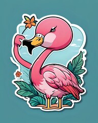 Obraz premium Illustration of a cute Flamingo sticker with vibrant colors and a playful expression