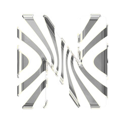 White symbol with silver thin vertical straps. letter n