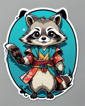 Illustration of a cute Racoon sticker with vibrant colors and a playful expression