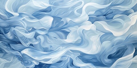 Whispering wind swirls, with abstracted patterns of air currents in soft blues and whites - obrazy, fototapety, plakaty
