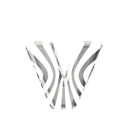 White symbol with silver thin vertical straps. letter v
