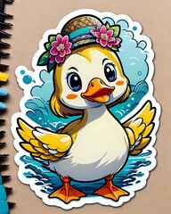 Illustration of a cute Duck sticker with vibrant colors and a playful expression