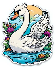 Obraz premium Illustration of a cute Swan sticker with vibrant colors and a playful expression