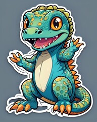 Obraz premium Illustration of a cute Monitor lizard sticker with vibrant colors and a playful expression