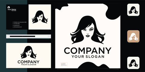Beautiful woman Woman face logo icon vector. with logo and business card design template.