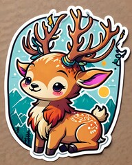 Naklejka premium Illustration of a cute Elk sticker with vibrant colors and a playful expression
