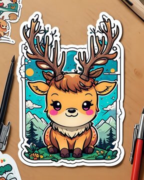 Illustration of a cute Elk sticker with vibrant colors and a playful expression