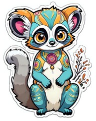 Fototapeta premium Illustration of a cute Lemur sticker with vibrant colors and a playful expression