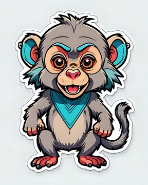 Illustration of a cute Baboon sticker with vibrant colors and a playful expression