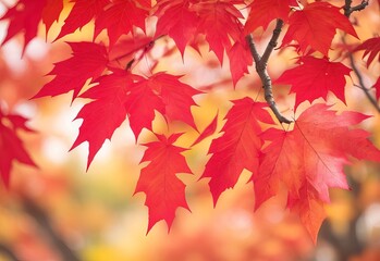 Tree branch with beautiful red autumn leaves on