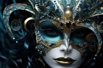 person in carnival mask closeup. Venice February masquerade festival. - obrazy, fototapety, plakaty