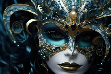 Foto auf Glas person in carnival mask closeup. Venice February masquerade festival. © Dina