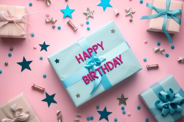 Happy Birthday with gift box Generative AI