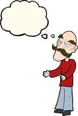 cartoon old man with mustache with thought bubble