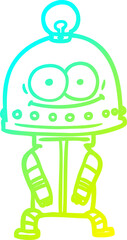 cold gradient line drawing happy carton robot with light bulb