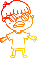 warm gradient line drawing cartoon boy wearing spectacles