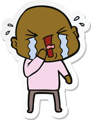 sticker of a cartoon crying bald man