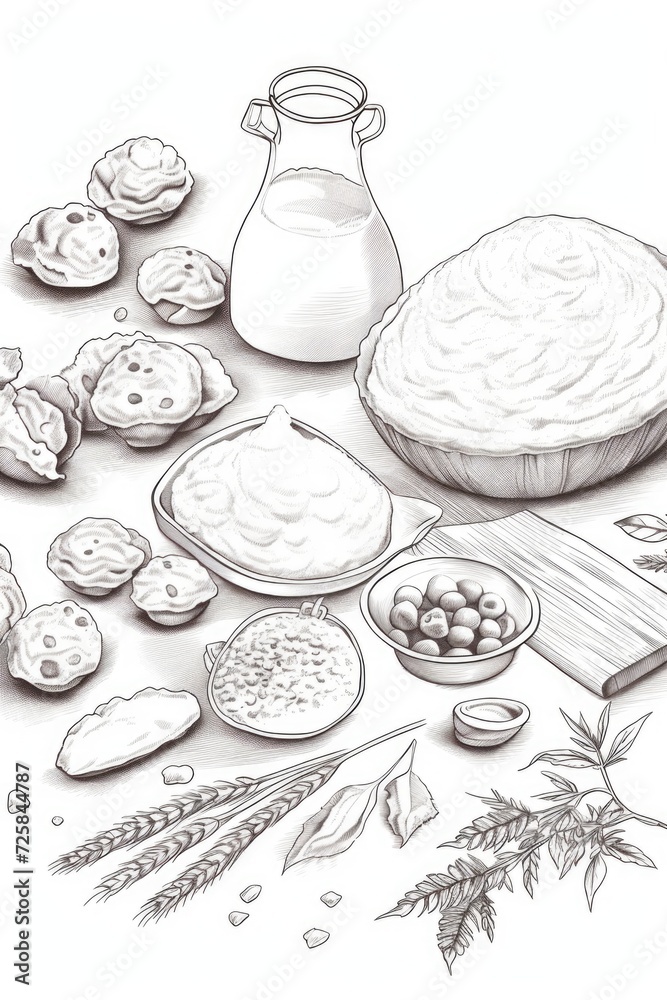 Poster A collection of different food items depicted in a colorful drawing. This versatile image can be used in various contexts