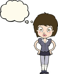 cartoon pretty girl with thought bubble