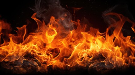 A close-up shot of a fire on a black background. Perfect for adding a warm and dynamic element to any design or project