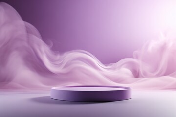 Mockup. Product display. Waves of neon blue and purple smoke abstract background. Studio shot of...