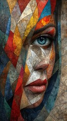 Abstract portrait of a female face with color graphics for decoration. Poster, tee print, wall art