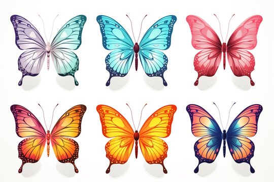 butterflies collection colorful isolated on white
