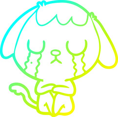 cold gradient line drawing cute cartoon dog crying