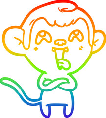 rainbow gradient line drawing crazy cartoon monkey