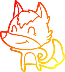 warm gradient line drawing friendly cartoon wolf
