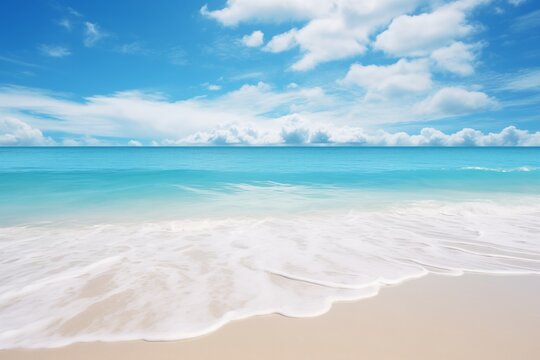 beautiful sandy beach and soft blue ocean wave. Сopy space for a product
