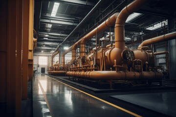 Obraz premium A large industrial building with various pipes and valves. Suitable for industrial and manufacturing concepts